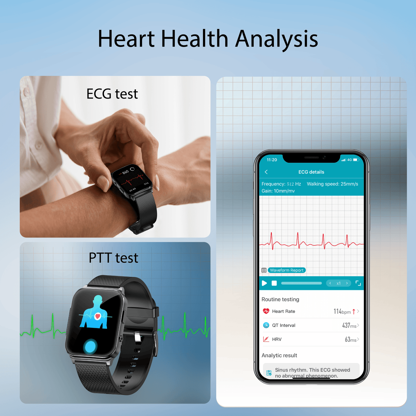 TH98 PTT Dynamic ECG Blood Glucose Heart Rate Blood Pressure Monitoring Smart Watch
