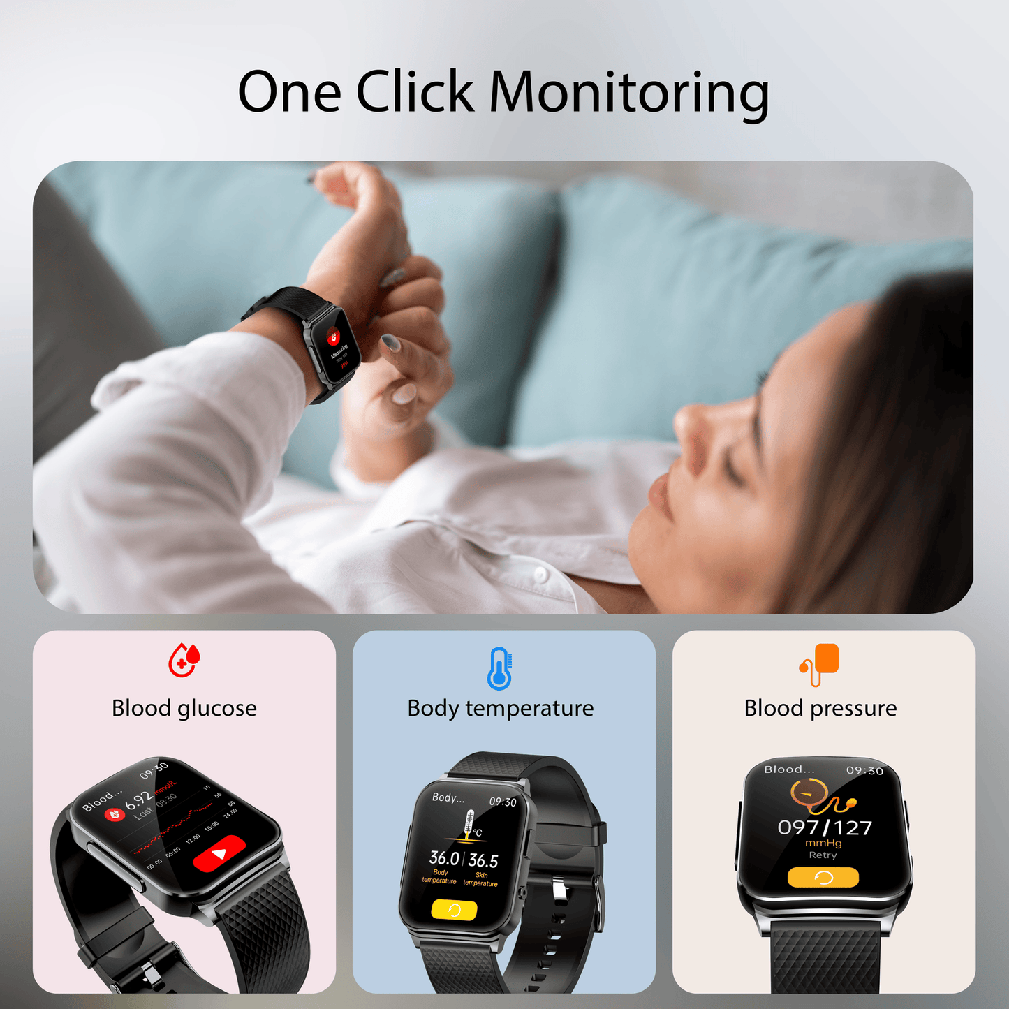 TH98 PTT Dynamic ECG Blood Glucose Heart Rate Blood Pressure Monitoring Smart Watch