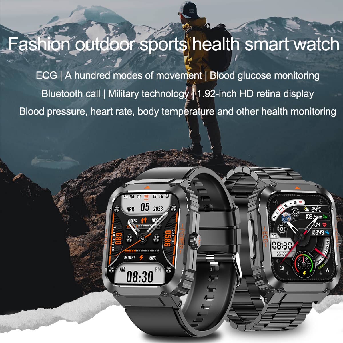 TH94 Fashion Outdoor Sports Health Smart Watch ECG/EKG Blood Glucose Bluetooth Call 100+ Sports Modes