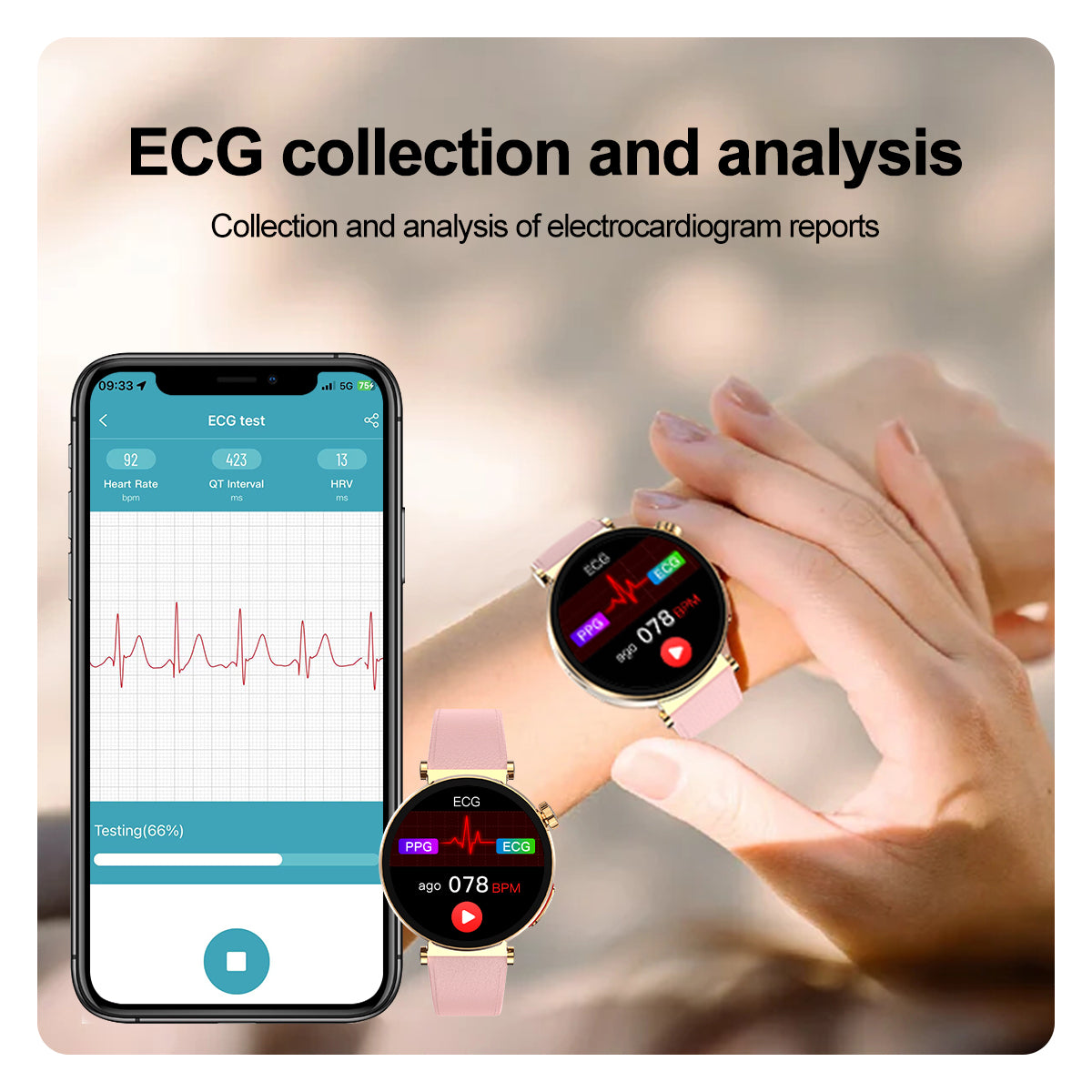 TH71 ECG Health Smart Call Watch Blood Oxygen Uric Acid Lipid Monitoring Voice Assistant Physiological Cycle Record