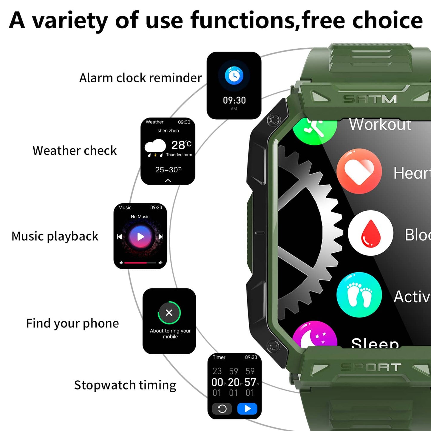 TH87 2.10-inch High-defnition Large Screen Blood Glucose Heart Rate Tracking Sports Bluetooth Health Smart Watch