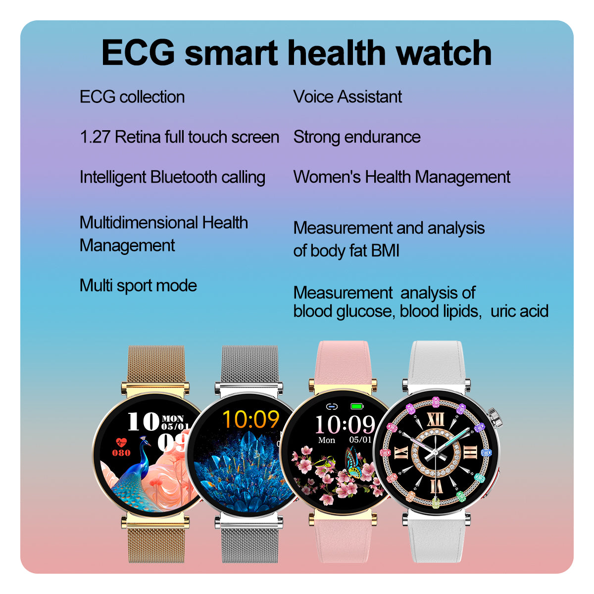 TH71 ECG Health Smart Call Watch Blood Oxygen Uric Acid Lipid Monitoring Voice Assistant Physiological Cycle Record